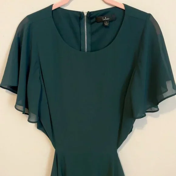 Like New Lulus Blissful Love Cutout Mini Skater Dress, Dark Green, Size Small - Picture 3 of 6